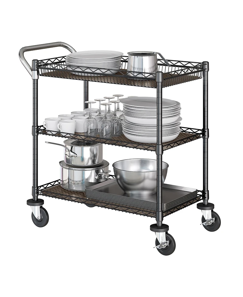 Seville Classics 3-Tier Utility Cart with Shelf Liners