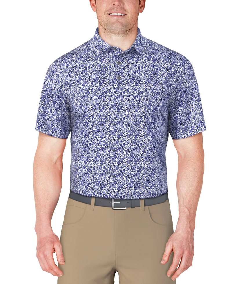 Pga Tour Men's Short Sleeve Botanical Print Golf Polo Shirt
