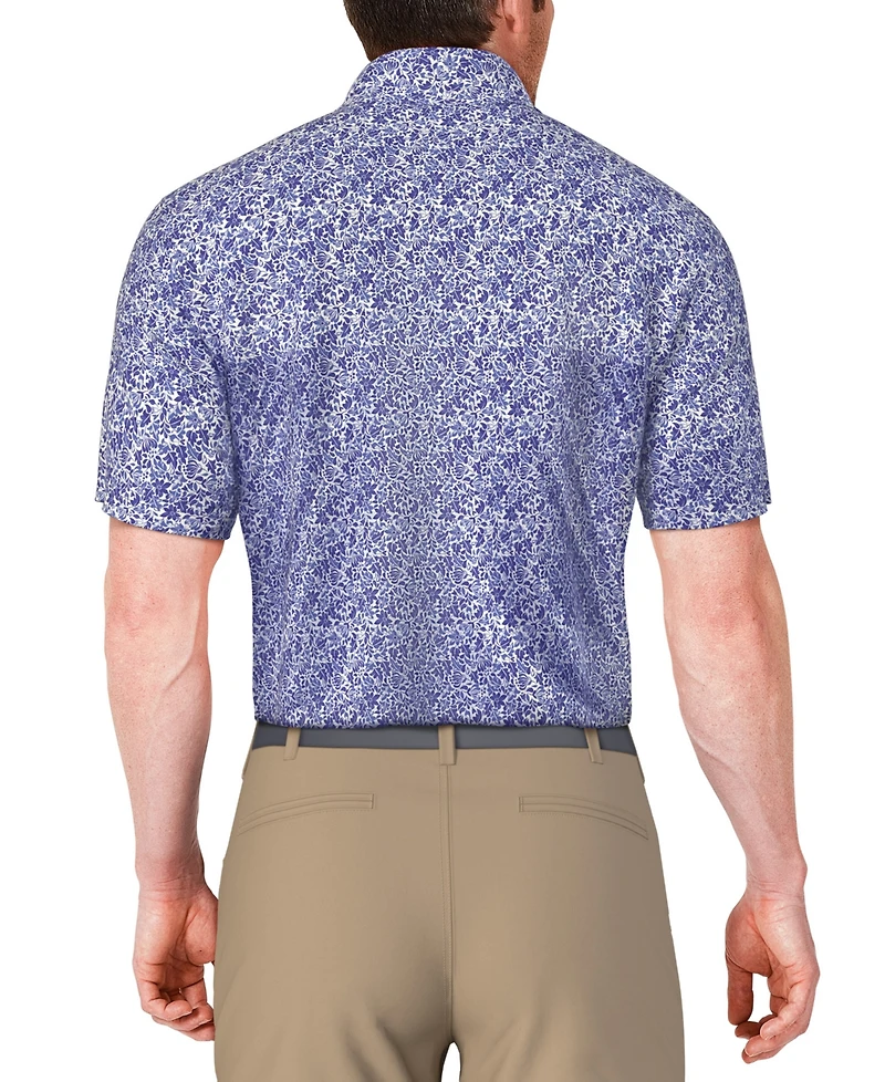 Pga Tour Men's Short Sleeve Botanical Print Golf Polo Shirt