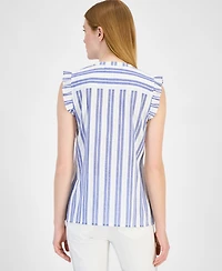 Tommy Hilfiger Women's Cotton Textured-Stripe Ruffled Shirt