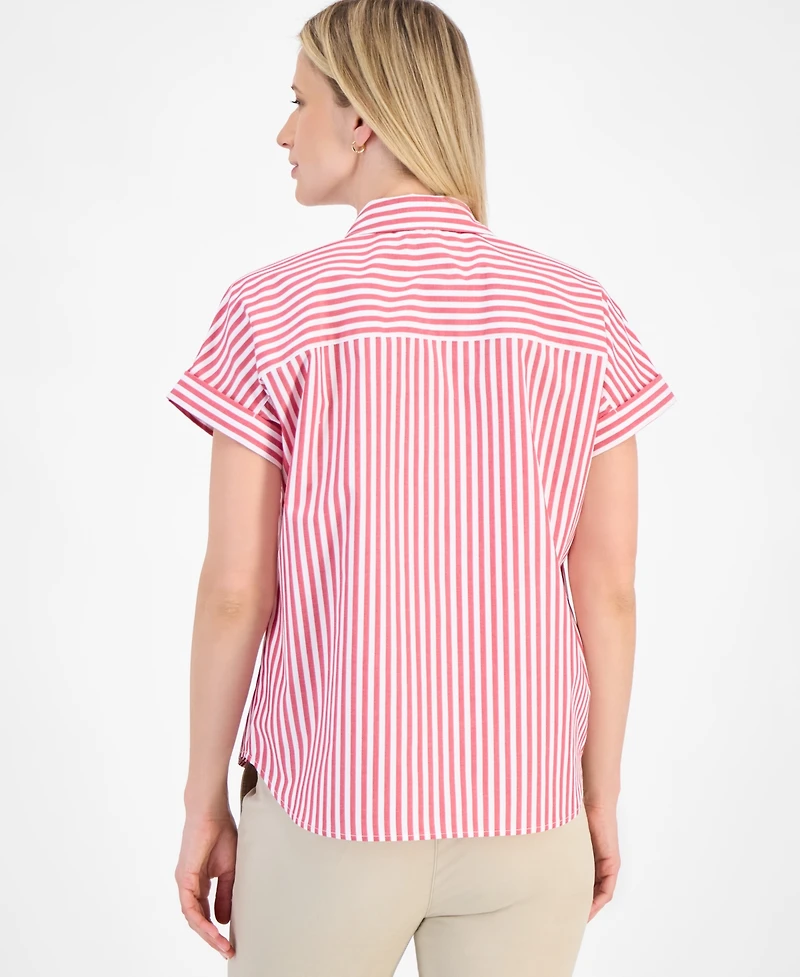 Tommy Hilfiger Women's Cotton Striped Cuffed-Sleeve Shirt