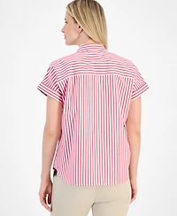 Tommy Hilfiger Women's Cotton Striped Cuffed-Sleeve Shirt