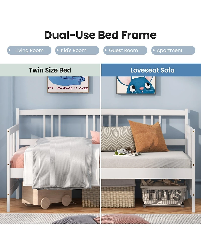 Twin Size Wooden Slats Daybed Bed with Rails