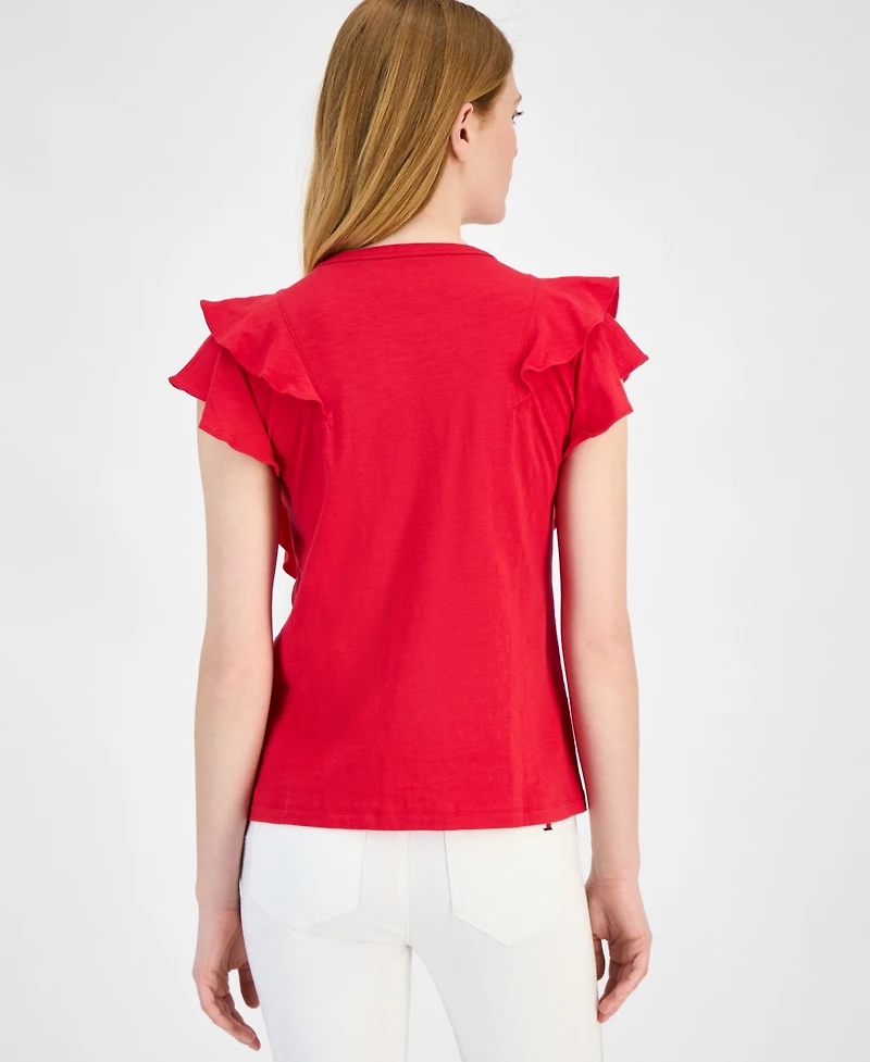 Tommy Hilfiger Women's Cotton Ruffled-Front T-Shirt