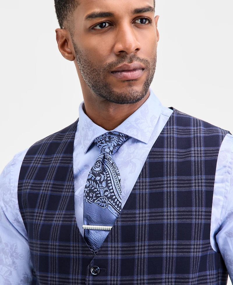 Tayion Collection Men's Classic-Fit Plaid Suit Separate Vest