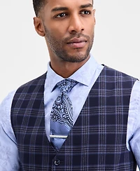 Tayion Collection Men's Classic-Fit Plaid Suit Separate Vest