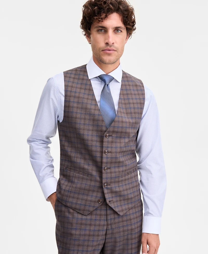 Tayion Collection Men's Classic-Fit Plaid Suit Separate Vest