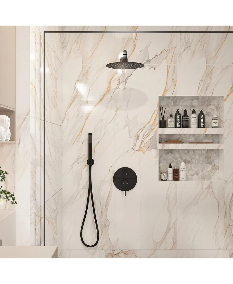 Matte Black 10 Inch Round Bathroom Shower Combo Set