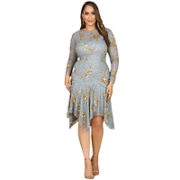 Lara Women's Beaded Midi Dress with Asymmetrical Hem