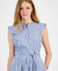 Tommy Hilfiger Women's Cotton Striped Ruffled Midi Dress