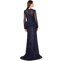 Lara Women's Long Sleeve Beaded Peplum Dress