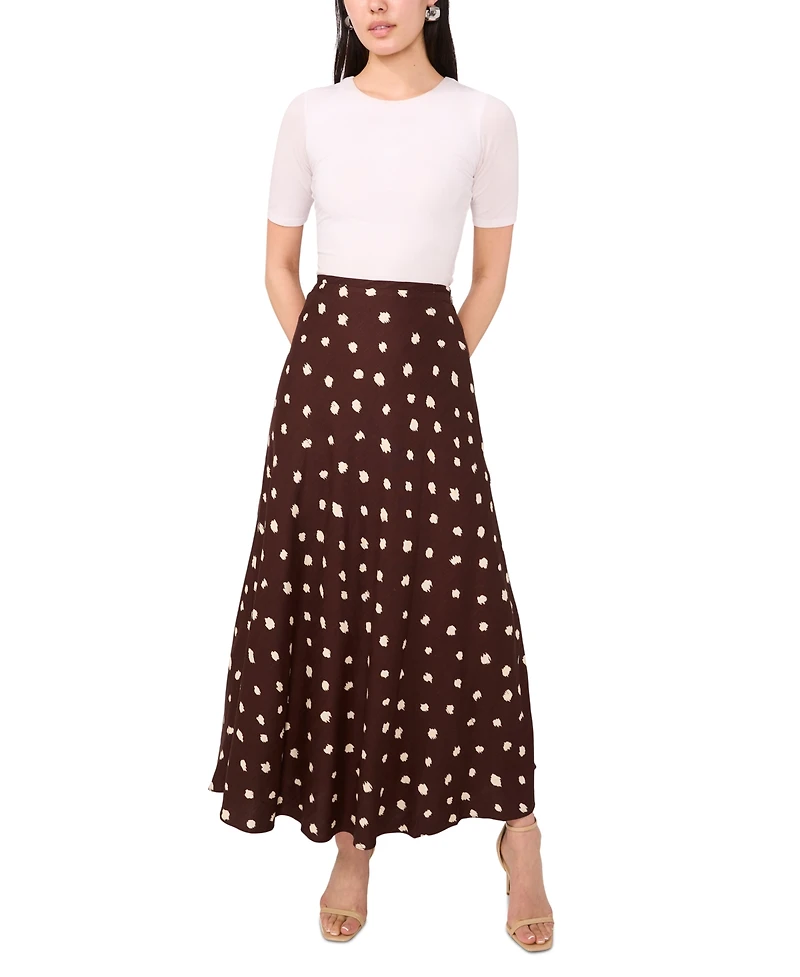1.State Women's Linen Blend Polka Dot Midi Skirt