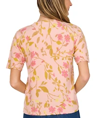 CeCe Women's Flora-Print Crewneck Short-Sleeve Sweater
