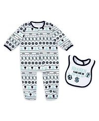 Wear by Erin Andrews Newborn 2-Piece Seattle Kraken Allover Print Full-Zip Sleeper and Bib Christmas Set