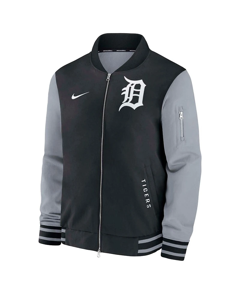 Nike Men's Black/Gray Detroit Tigers Authentic Collection Dugout Full-Zip Bomber Jacket
