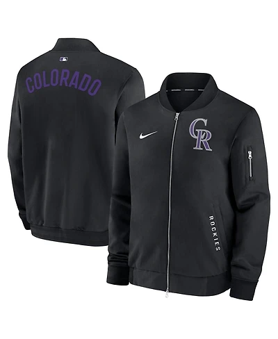 Nike Men's Black Colorado Rockies Authentic Collection Dugout Full-Zip Bomber Jacket