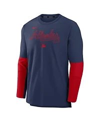 Nike Men's Navy/Red Atlanta Braves Authentic Collection Player Lightweight Performance Long Sleeve Top