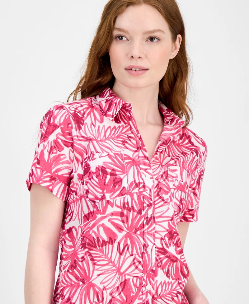 Nautica Jeans Women's Palm-Print Cotton Camp Shirt