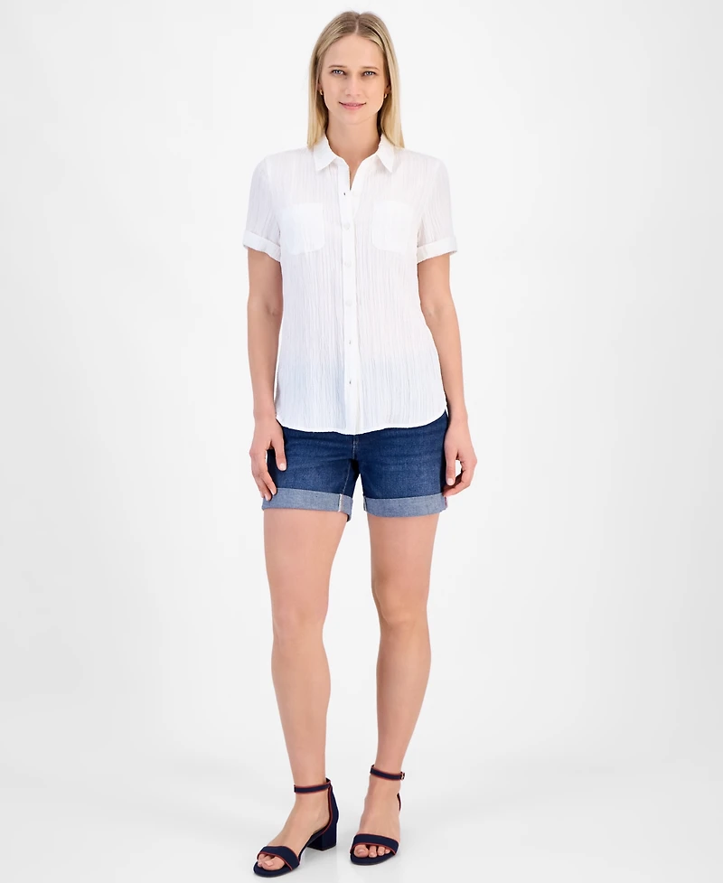 Nautica Jeans Women's Dobby Short-Sleeve Button Shirt