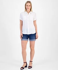 Nautica Jeans Women's Dobby Short-Sleeve Button Shirt