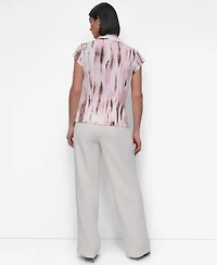Dkny Petite Printed Knit Cap-Sleeve Shirt