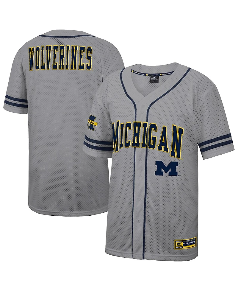 Colosseum Men's Gray Michigan Wolverines Free Spirited Baseball Jersey