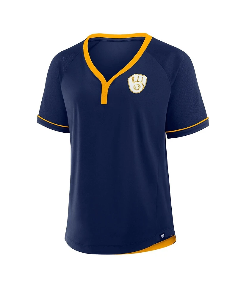 Fanatics Women's Navy Milwaukee Brewers League Diva Star Raglan V-Neck T-Shirt