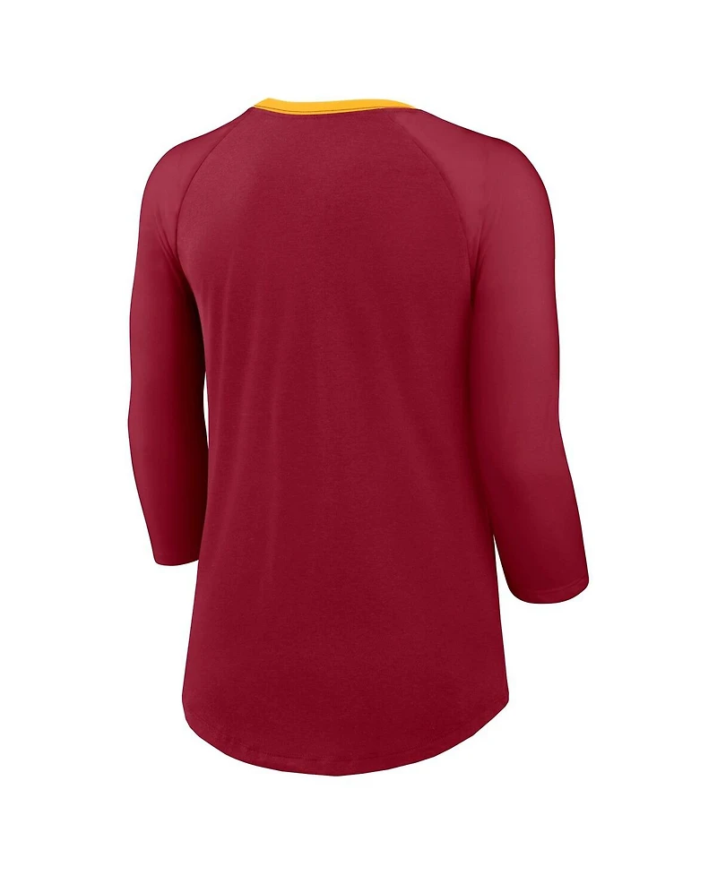 Nike Women's Crimson Usc Trojans 3/4-Sleeve Raglan Tri-Blend Top