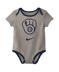 Nike Baby Boys and Girls Milwaukee Brewers Authentic Collection 3-Pack Bodysuit Set