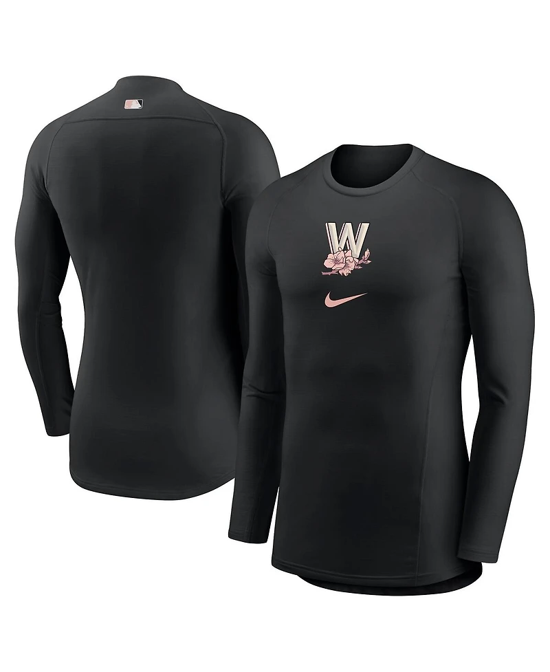 Nike Men's Black Washington Nationals City Connect Base Layer Raglan Long Sleeve Performance T-Shirt