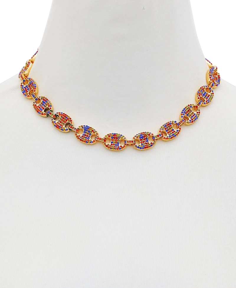 Guess Gold-Tone Rainbow Rhinestone Large Link Collar Necklace, 16" + 2" extender