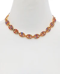 Guess Gold-Tone Rainbow Rhinestone Large Link Collar Necklace, 16" + 2" extender