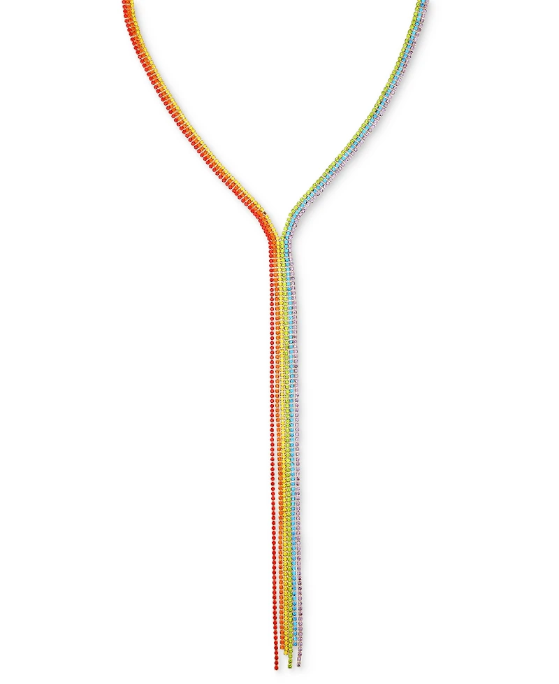 Guess Gold-Tone Rainbow Rhinestone Lariat Necklace, 20" + 2" extender