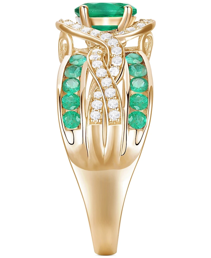 Emerald (3/8 ct. t.w.) & Diamond (1/4 Multirow Swirl Ring 14k Gold (Also Ruby Sapphire)