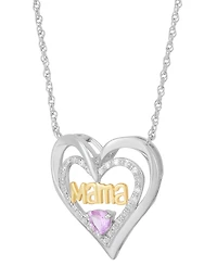 Lab-Created Pink Sapphire (1/3 ct. t.w.) & Diamond (1/10 ct. t.w.) Mama Heart Pendant Necklace in Rhodium-Plated & 14k Yellow Gold-Plated Sterling Sil