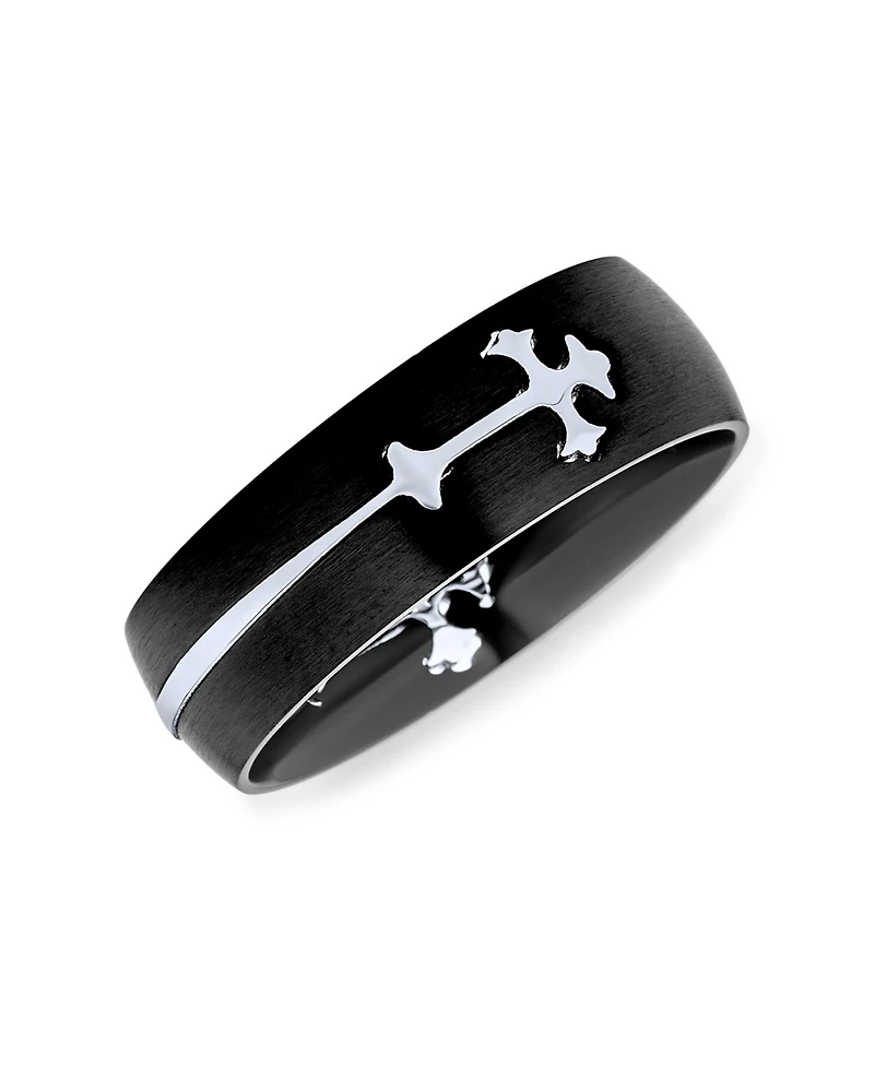 Bling Jewelry Religious Maltase Fleur De Lis Cross Black Puzzle Band Ring Silver Tone Stainless Steel