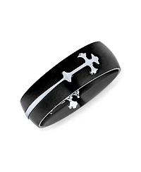 Bling Jewelry Religious Maltase Fleur De Lis Cross Black Puzzle Band Ring Silver Tone Stainless Steel