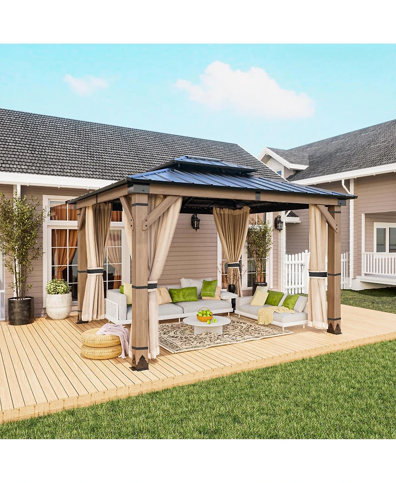 Mondawe 12 Ft. W x Ft. D Solid Cedar Wood Patio Gazebo with Curtains and Mesh Screens