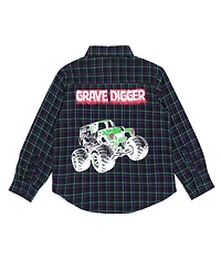 Monster Jam Toddler Boys Grave Digger Truck Flannel Matching Family Button Down Shirt
