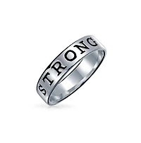 Bling Jewelry Sentimental Words Saying Stay Strong Love Purity Eternity Band Ring Oxidized .925 Sterling Silver