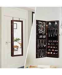 Wall Mount Mirrored Jewelry Cabinet Organizer Led Lights