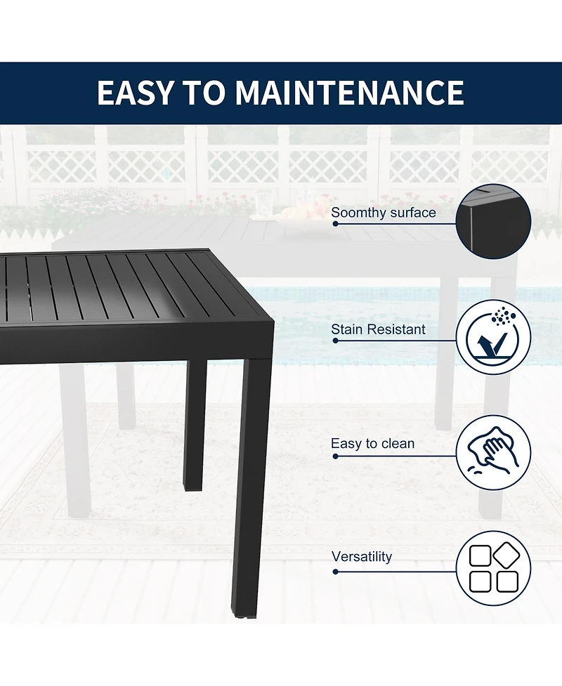 Expandable Patio Dining Table, Metal Aluminum Outdoor Table for Porch Lawn Garden Bistro Rectangular Table