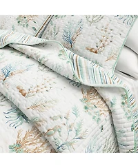 Linery & Co. Cotton Stitched Reversible Coastal 3 Piece Quilt and Sham Set