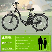350W Adult Electric Bike with Removable Battery, 26" Wheels, Carbon Steel Frame, 3 Ride Modes & Led Headlights