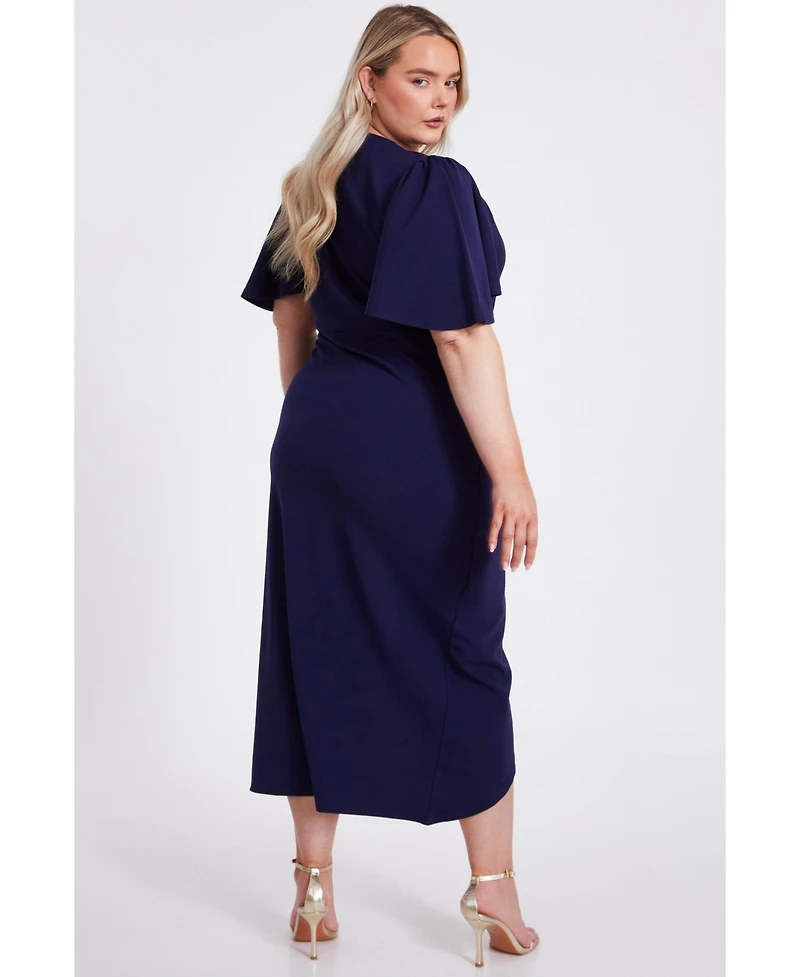Quiz Plus Size Scuba Crepe Short Sleeve Wrap Midi Dress