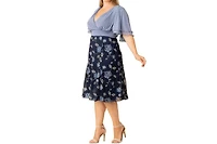 Kiyonna Plus Lillian Embroidered Mesh Midi Cocktail Dress