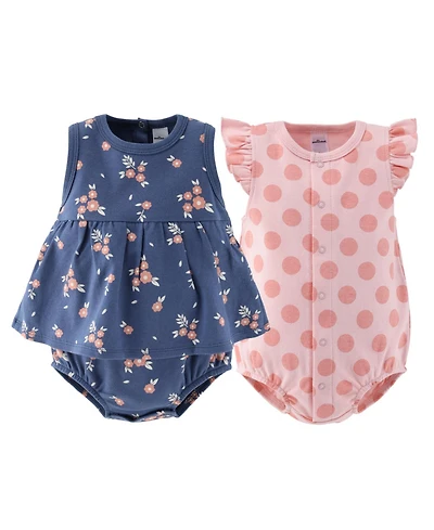 The Peanutshell Baby Girls Rompers - 2 Pack, Navy Floral