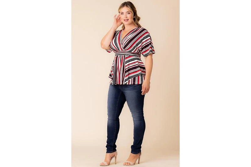 Kiyonna Plus Boulevard Short Sleeve Stripe Top