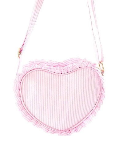 Bits & Bows Girls Heart Purse in Pink Seersucker