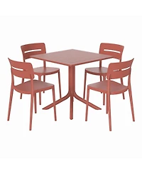 Modern 5-Piece Resin Patio Dining Table Set with Stackable Chairs